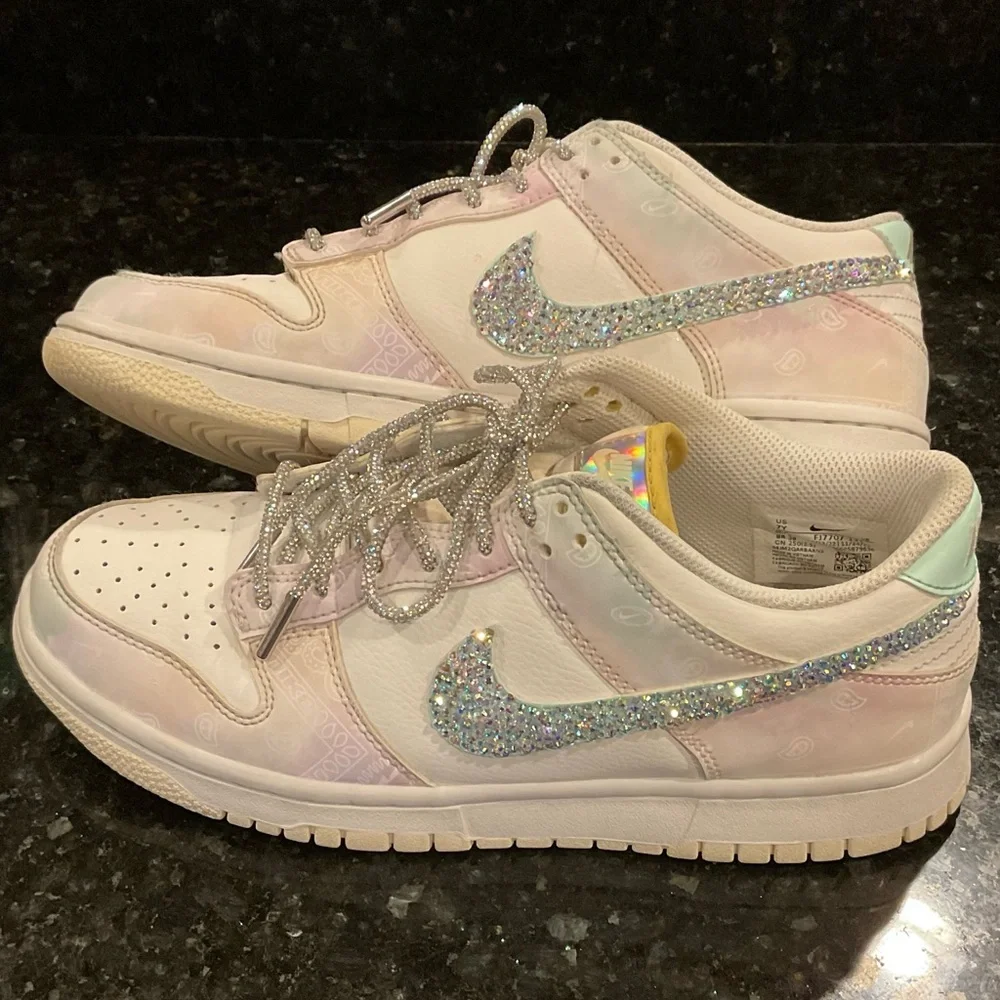 CUSTOM NIKE Low Dunk Pastel Paisley Sneakers, Rhinestones size Y7 woman’s 8 8.5 - Picture 6 of 15